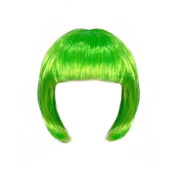 Mictong 10 inch straight Bob wig with bangs, high-quality short straight bangs wig, fashionable Bob wig with bangs, soft high-temperature silk straight hair wig, 1 piece, green