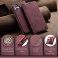 thumbnail image 2 of Allytechgroup for Apple iPhone 16 Case Slim Wallet Cover with Card Slots Holder/Cash Pocket [Magnetic Closure] PU Leather & TPU Flip Folio Kickstand Shockproof Stand Shockproof Retro Shell, Winered, 2 of 12