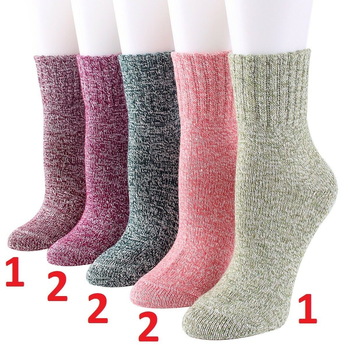 5 Pairs Womens Winter Warm Knit Wool Casual Crew Socks 