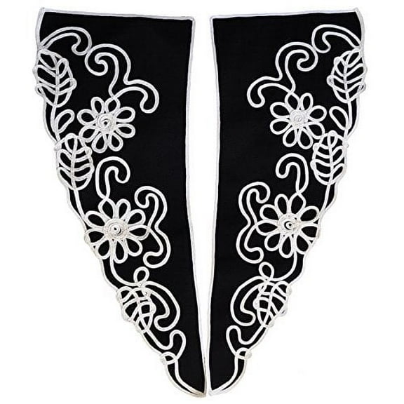 Altotux 15" x 6" Black Tulle Soutache Collar with Ivory Floral Braid by Pair