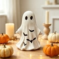 thumbnail image 2 of Bklubk Ceramic White Ghost Halloween Decor Light Up Ghost Figurine With Cutouts Spooky Tabletop Ornament For Mantel Shelf Indoor Holiday Decoration, 2 of 5