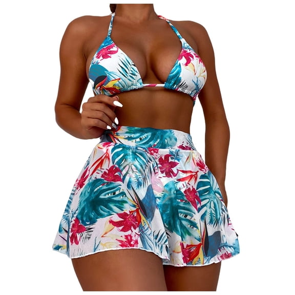 VerPetridure Women's Bikini Sets Two Piece Swimsuit High Waisted V Neck Hawaiian Tropical Print Halter Bathing Suit for Women