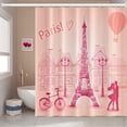 thumbnail image 1 of JOOCAR 72x72 Inch Happy Valentine's Day Themed Shower Curtain Pink Eiffel Tower Building Romantic Couples for Bathroom Decor Waterproof Fabric Polyester Shower Curtain Sets with Hooks, 1 of 7