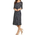 thumbnail image 2 of MOA Collection Women's Loose Fit Scoop Neck 3/4 Sleeve Polka Dot Patterned A-Line Midi Dress, 2 of 6