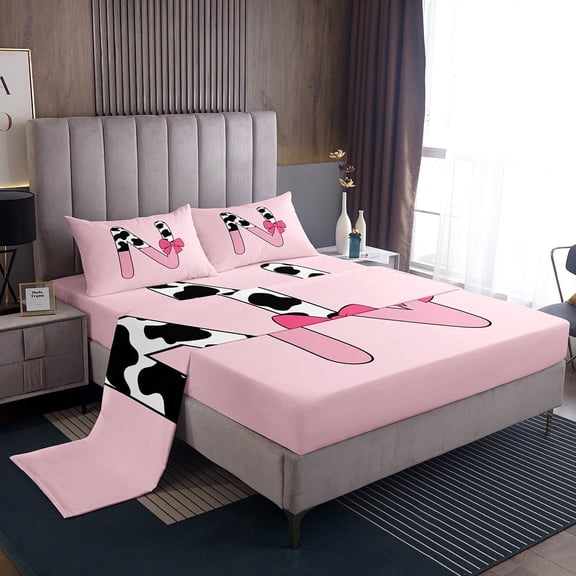 Erosebridal Letter Initial O Sheet Set Twin,Kawaii Bow Bedding Sets Twin Size,Lightweight Bed Sheets Twin,Cow Print Decor,3pcs