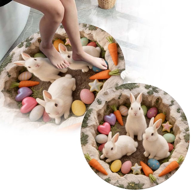 ERK Easter Decor Easter Bunny Carpet Soft Area Rug For Living Room Bedroom Modern Abstract Floor Mat