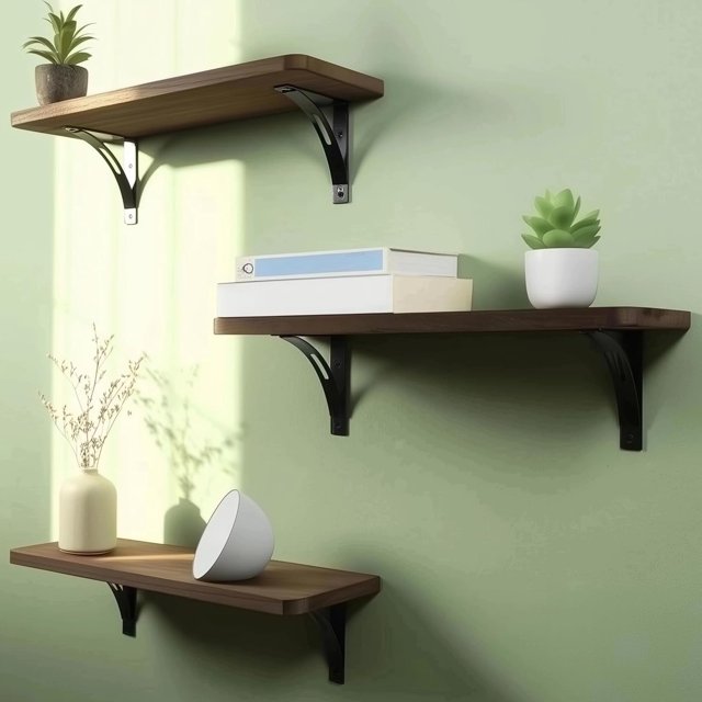 Reinforced Steel Bracket Room Shelves for Bedroom Wall - Easy to Install Template and Video Included - Wall Mounted Rustic Wood Shelves for Bathroom Home Décor