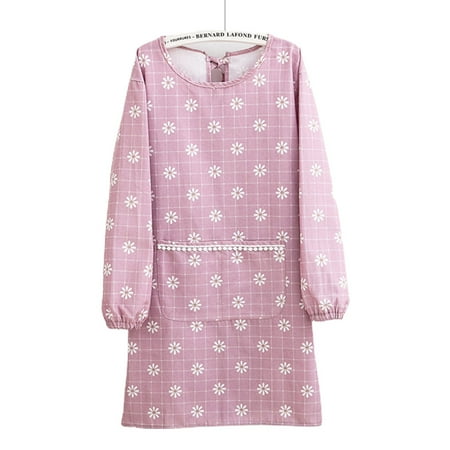 

HIABIO Cotton Cooking Long Sleeve Aprons for Women with Pockets Kitchen Cute Waitress Daisy Print Apron for Women Smock