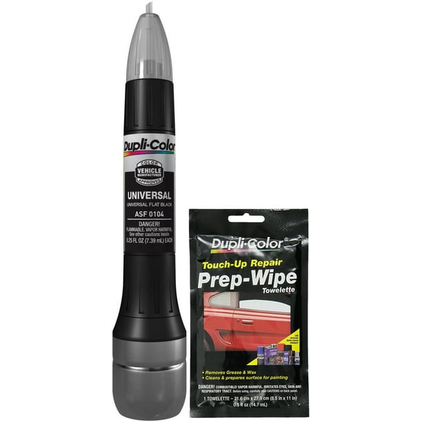 Duplicolor AllIn1 Scratch Fix Pen Universal Flat Black With Prep Wipe Bundle