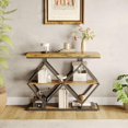 thumbnail image 2 of 3-Tier Industrial Entryway Table - Dia-mond-Shaped Metal Frame & Open Shelves, Rustic Accent Table for Hallway & Living Room, 2 of 8