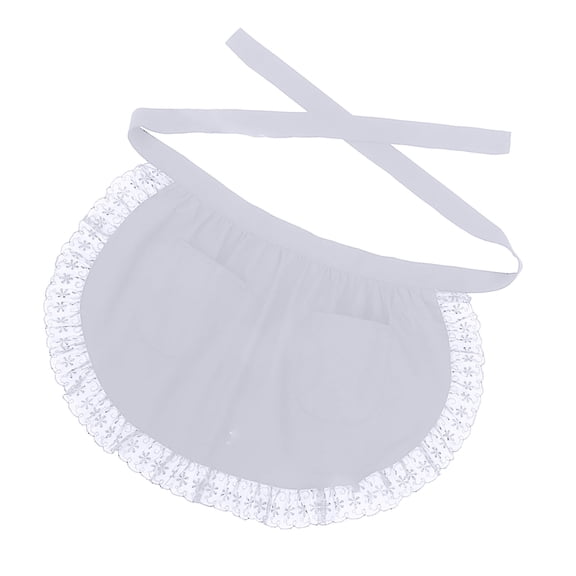 Retro Kitchen Waist Apron with Two Pockets, Lace Trim Half Apron for Women, Waitress & Maid Cafe Use