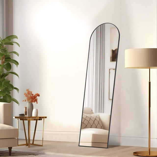 Kepooman Arch Mirror Full Length, 16" x 59" Floor Mirror with Stand, Aluminum Alloy Frame Full Body Mirror, Standing Hanging or Leaning Against Wall for Bedroom and Living Room, Black
