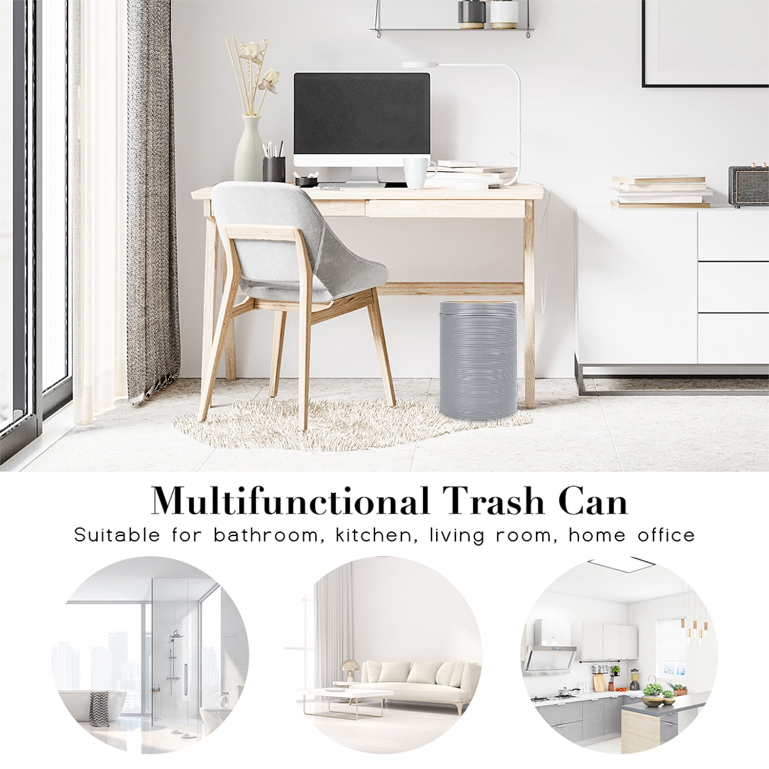 CERBIOR Bathroom Accessories Set 6 Pcs Bathroom Set Ensemble Complete Soap Dispenser Toothbrush Holder Tumbler Soap Dish Toilet Cleaning Brush Trash Can, Grey