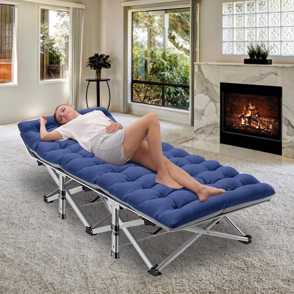 MOPHOTO Folding Camping Cots for Adults 880lbs, 28" Wide Sturdy Portable Sleeping Bed, Folding Cot with Blue Mattress