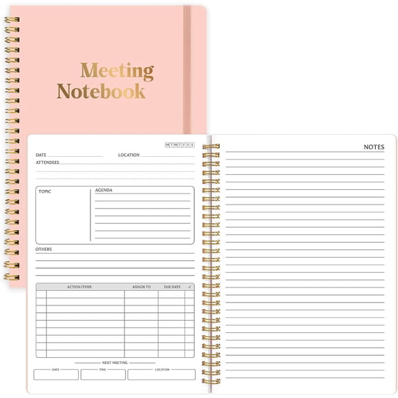 Hapric Meeting Notebook for Work, 160 Pages, 7x10in - Pink Spiral Bound Notebook with 100gsm Paper for Office