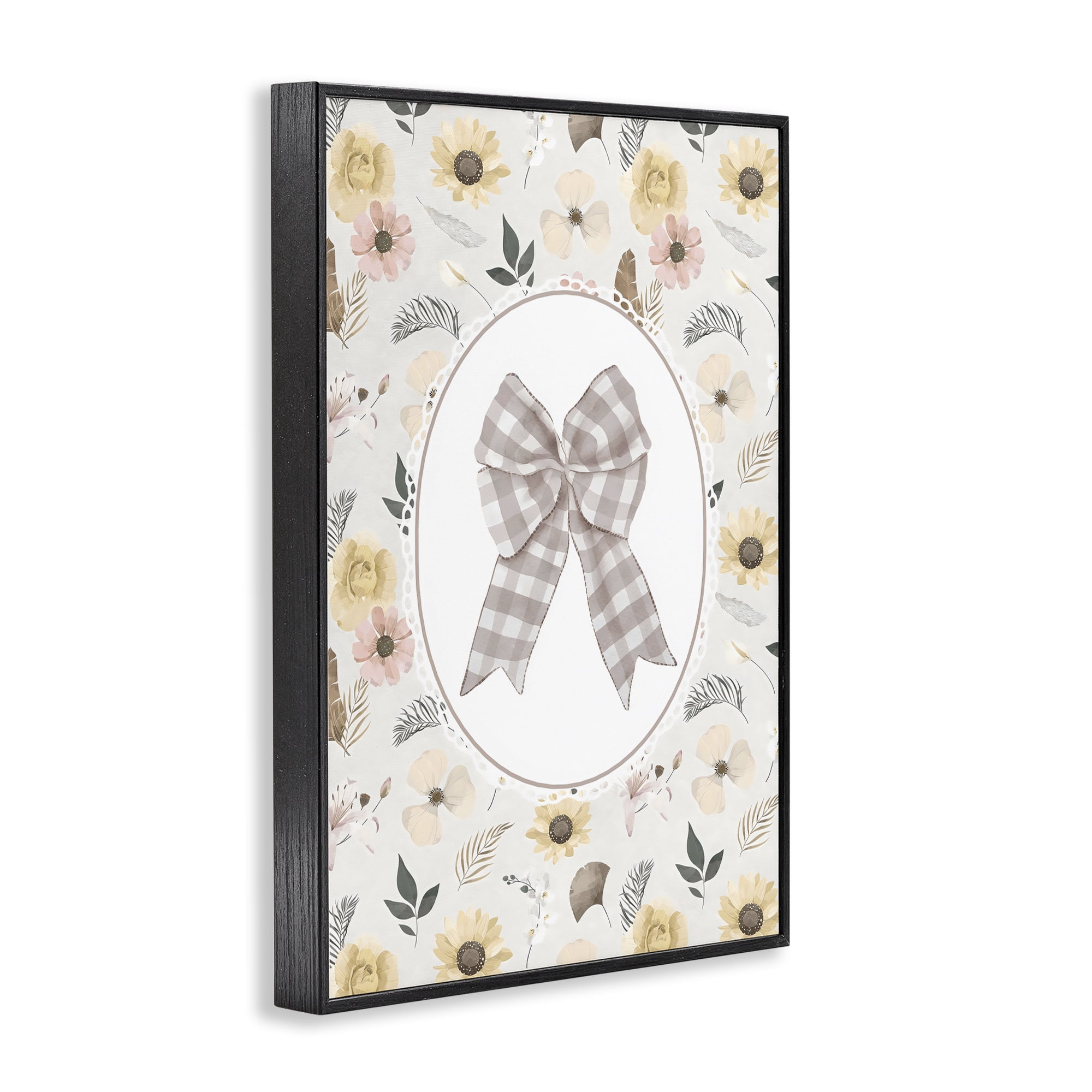 Stupell Industries Sunnyside Bow in Gingham Black Framed Giclee Art, design by Ink Drop Loft