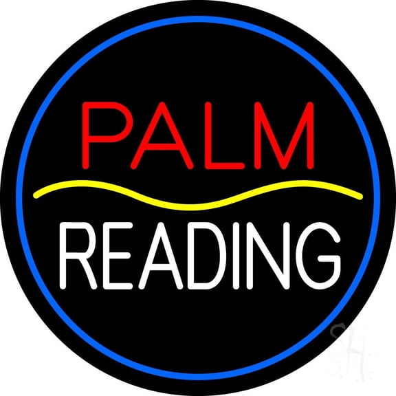Red Palm Yellow Line White Reading LED Neon Sign 18 X 18 - inches Black Square Cut Acrylic Backing, with Dimmer - Bright and Premium built indoor LED Neon Sign for Storefront.