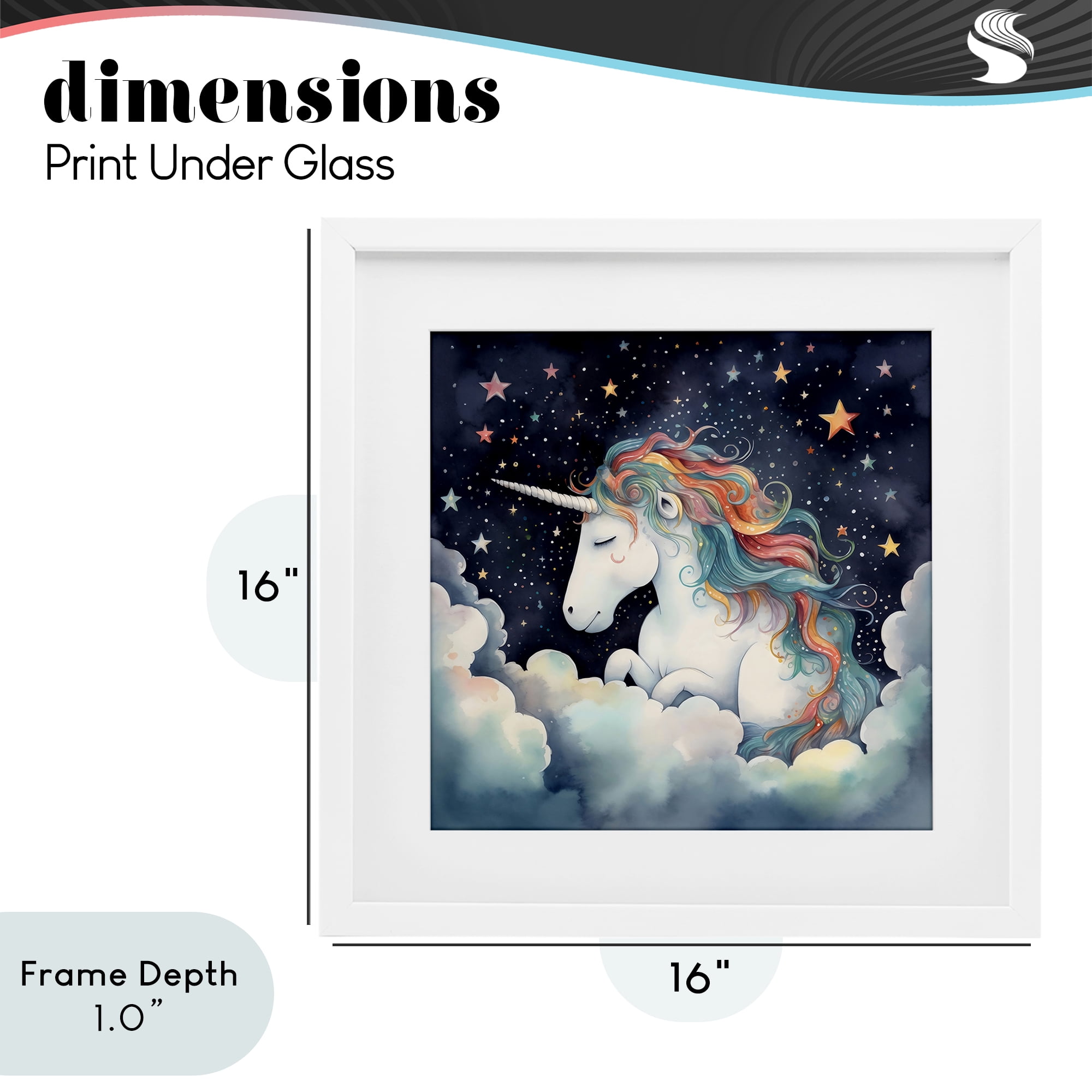 Stupell Industries Sleepy Unicorn in Starlit Clouds White Framed Print Under Glass, design by Creative Studio