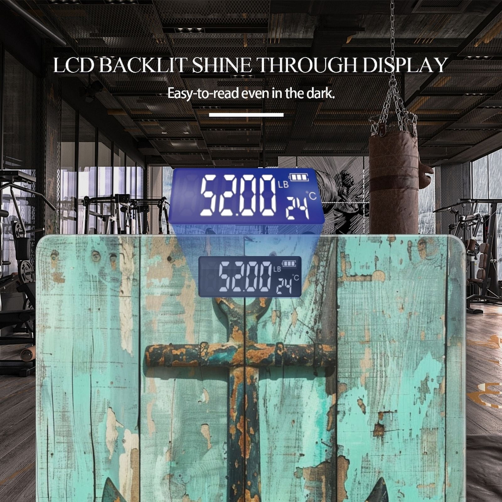 High Precision Body Weight Scale Smart Bathroom Scales with Large LCD Display(400lbs),Decorative for Bedroom-Weathered Teal Wooden Wall With Rusty Anchor