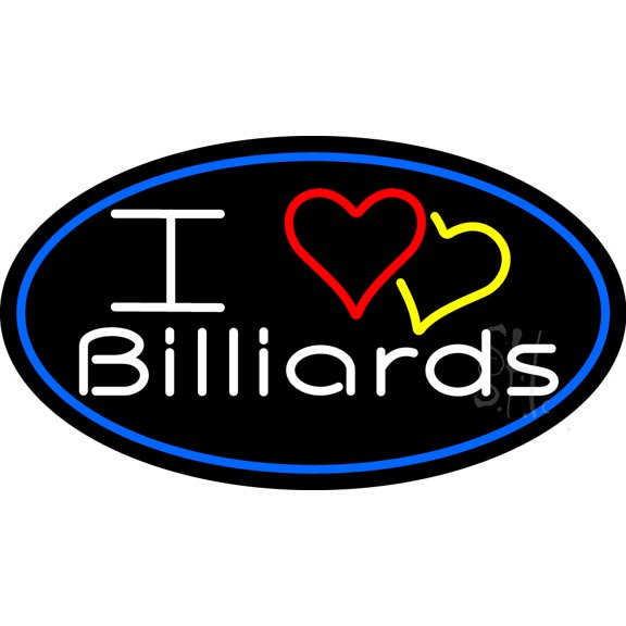 I Love Billiards 3 LED Neon Sign 20 x 37 - inches, Black Square Cut Acrylic Backing, with Dimmer - Bright and Premium built indoor LED Neon Sign for wall décor, arcarde, and storefront.