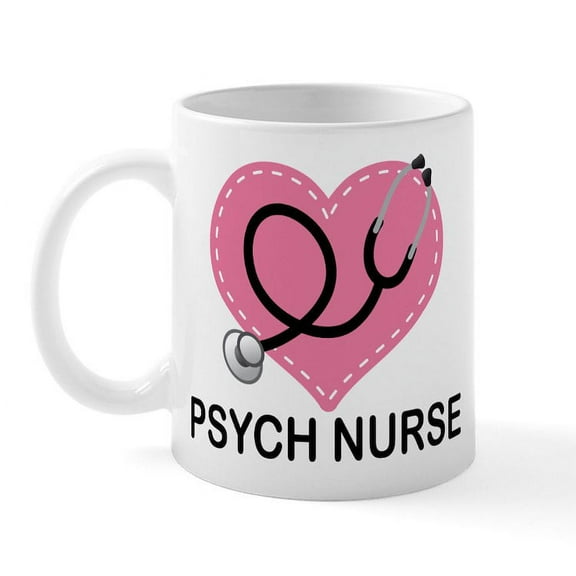 CafePress - Psych Nurse Heart Mug - 11 oz Ceramic Mug - Novelty Coffee Tea Cup