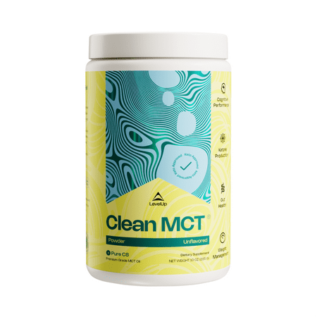 LevelUp Clean MCT Oil Powder 100% Pure C8 Caprylic Acid Triglycerides w/Prebiotic Fiber | Best Ketogenic Supplement | Ultimate Keto Coffee Fat for Ketones (Unflavored)