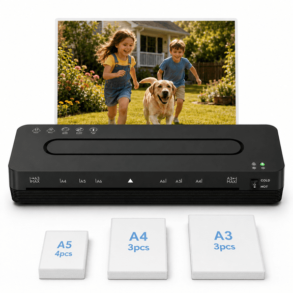 13-Inch A3 Laminator Machine, Hot & Cold Thermal Laminator, 90s Fast Warm-Up, 355 mm/min, ABS Anti-Jam, A3/A4/A5/A6, Black