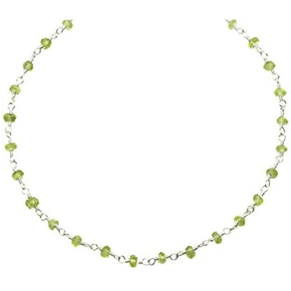 Sterling Silver Peridot Necklace Green Gemstone Faceted Beaded Silvertone Wire Chain 18" Designed for Adult Women