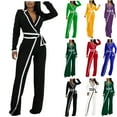 thumbnail image 2 of Wrap Front Jumpsuits for Women Dressy Color Block Long Sleeve Notched Collar Business Casual Blazers Formal Romper, 2 of 7