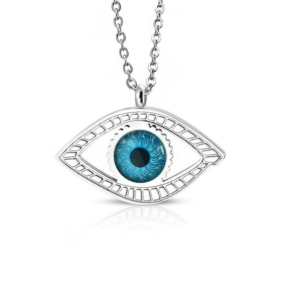 Stainless Steel Yellow Gold-Tone Silver-Tone Blue Evil Eye Pendant Necklace, 20"