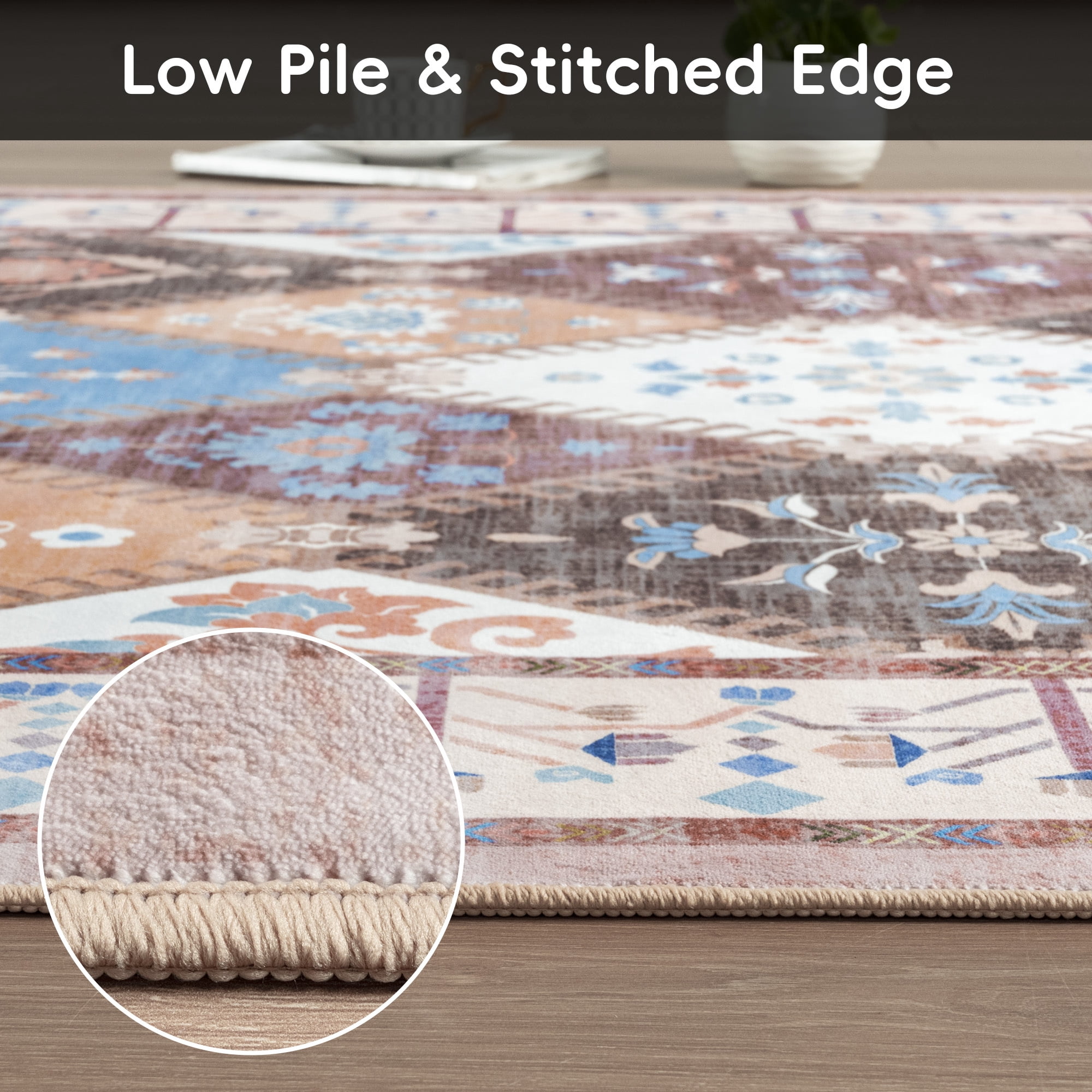 Wondo Moroccan Vintage Trellis Area Rug - Machine Washable Non-Slip Low-Profile 5x8 Floor Carpet for Living Room, Bedroom, Dining Room, Office & Nursery, Brown