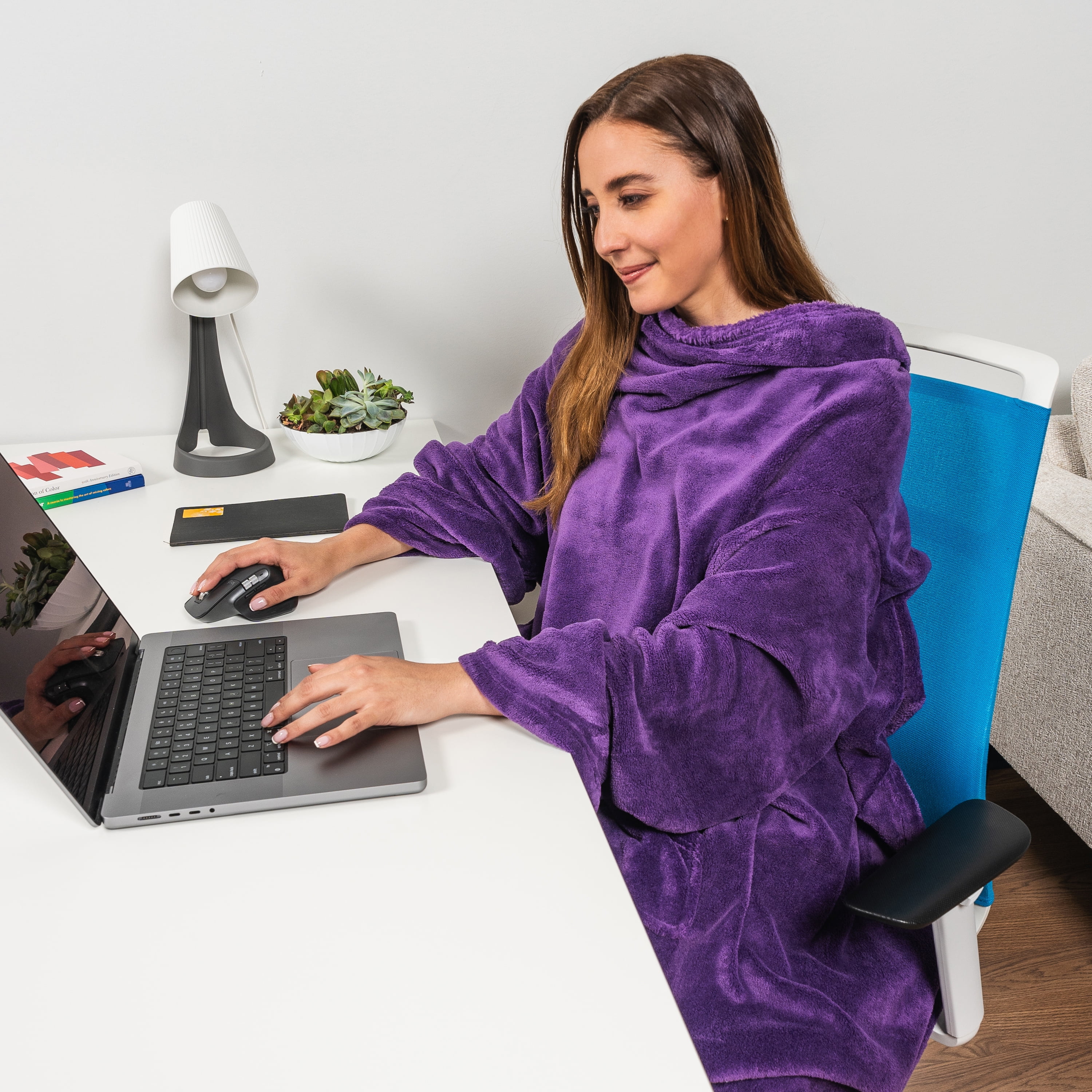 PAVILIA Wearable Blanket with Sleeves for Adult Women Men, Cozy Fleece Warm Wrap Throw Blanket with Arms, Pocket, Gifts for Christmas, Wife, Purple