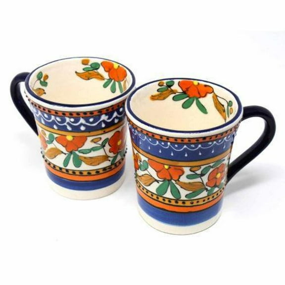 Encantada MC299O-S2 Flared Coffee Cups, Orange & Blue - Set of 2