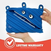 ZIPIT Monster 3-Ring Binder Pencil Pouch, Large Capacity Pen Case for Kids and Teens, Made of One Long Zipper! (Blue)
