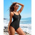 thumbnail image 7 of Attraco Womens One Piece Swimwear Ribbed Bathing Suits Scallop Trim Swimsuits with Button Swimming Suit, 7 of 7