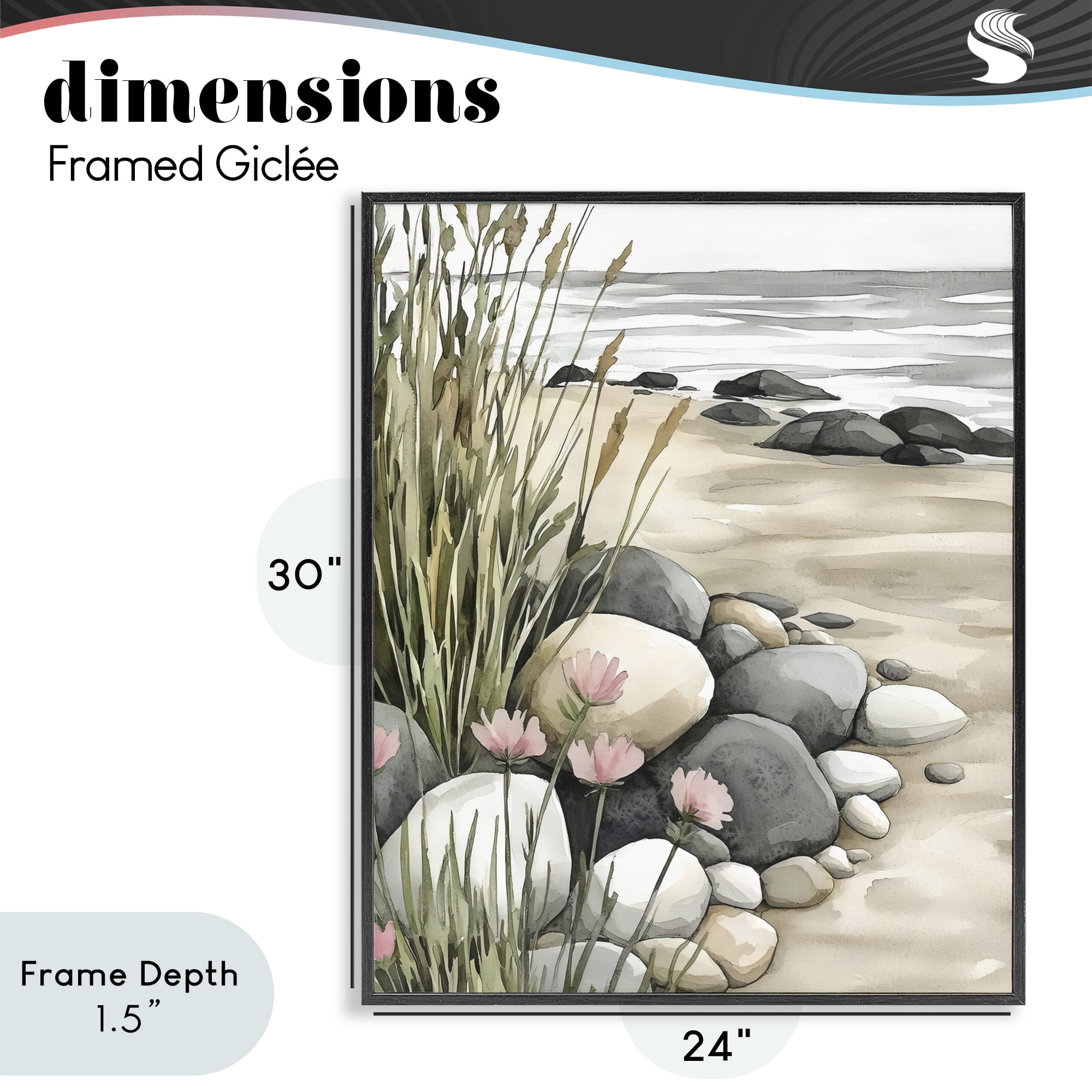 Stupell Industries Coastal Calm Pebbles Black Framed Giclee Art, design by Riley B