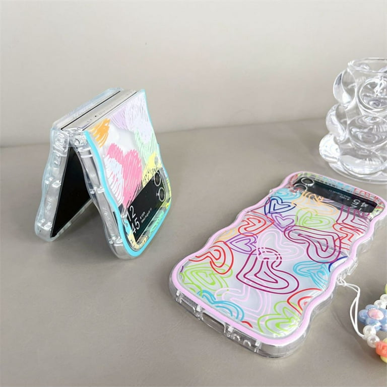 Compatible with Samsung Galaxy Z Flip 5 Clear Case with Lanyard Chain  Flower Transparent Shockproof Cover-C