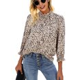 thumbnail image 4 of Frill Trim Stand Collar Shirt Printed Tops Ruffle Sleeve Printed Tops Casual 3/4 Sleeve Shirt 3/4 Sleeve Printed Blouse Women Fashionable Frill Trim Stand Collar Keyhole Back Shirt Anggrek Otros, 4 of 6