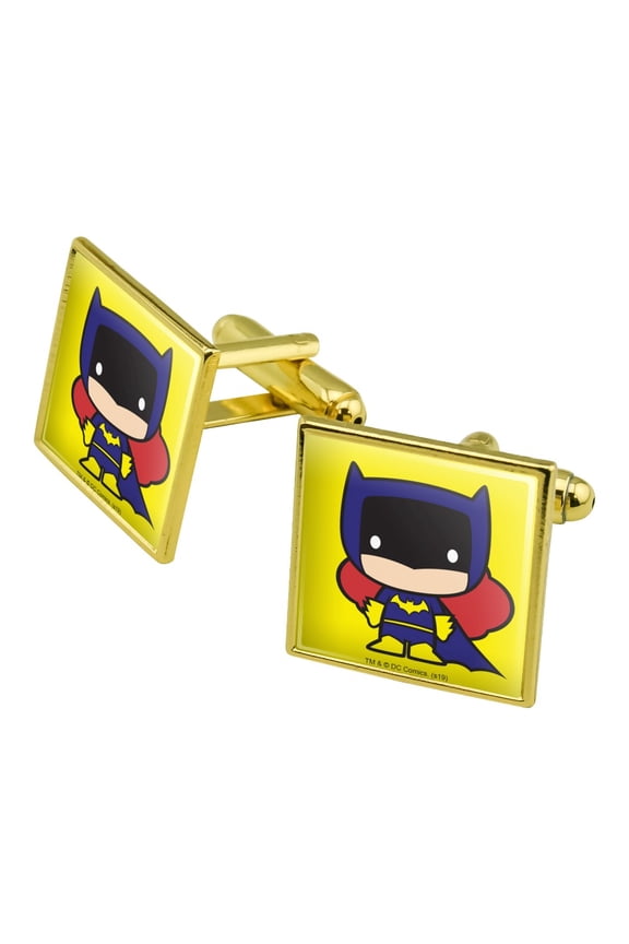 Batman Batgirl Cute Chibi Character Square Cufflink Set - Silver or Gold