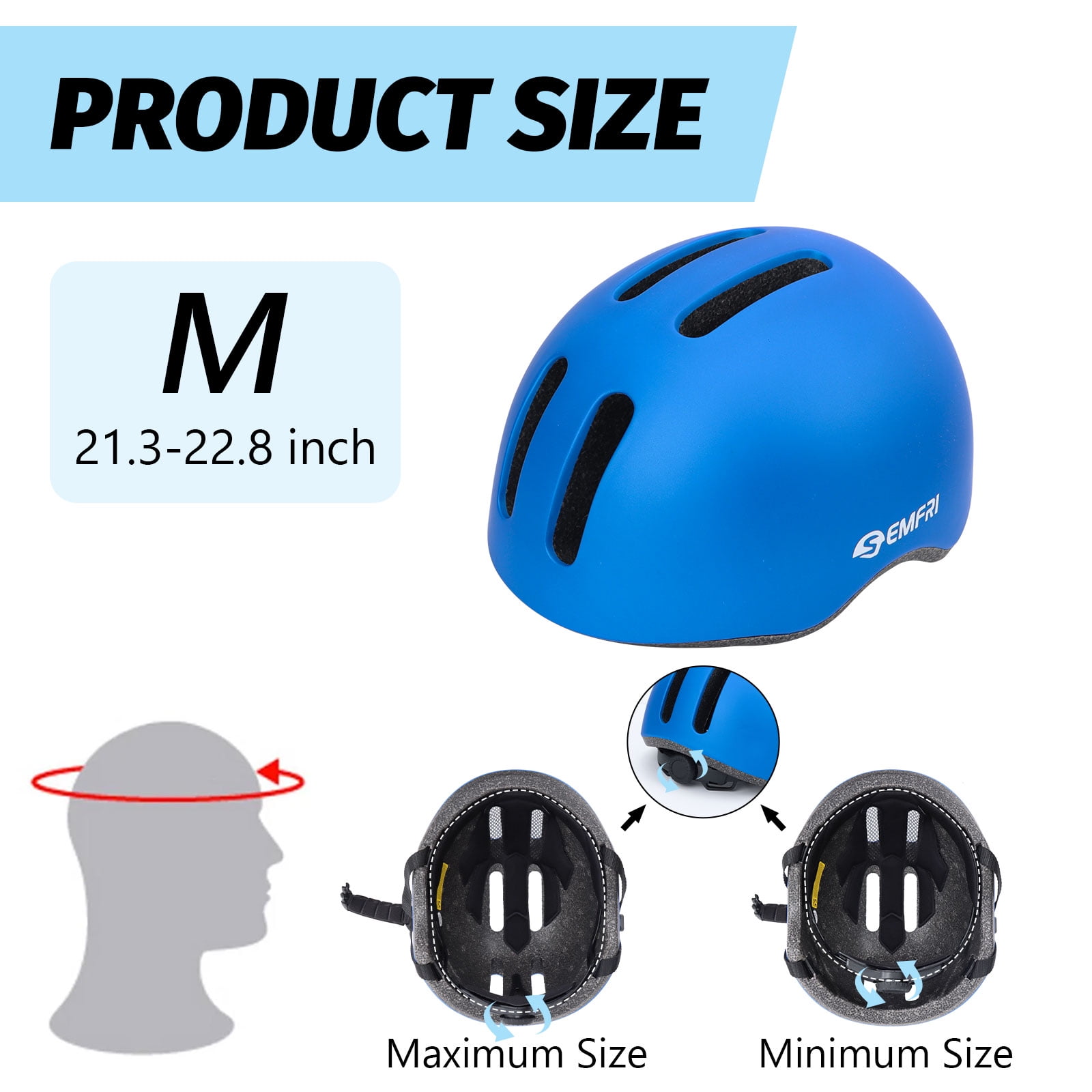 Semfri Adult Bike Helmet Skateboard Road Cycling Helmet Suitable Multi-Sport Scooter Skating Bicycle Medium Size for Men Women Blue