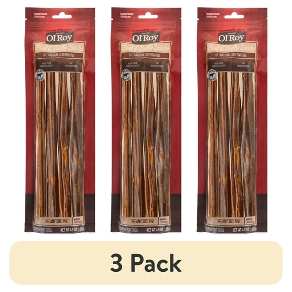 (3 pack) Ol' Roy Beef & Bully Sticks, 10" Natural Alternative, 4 Count