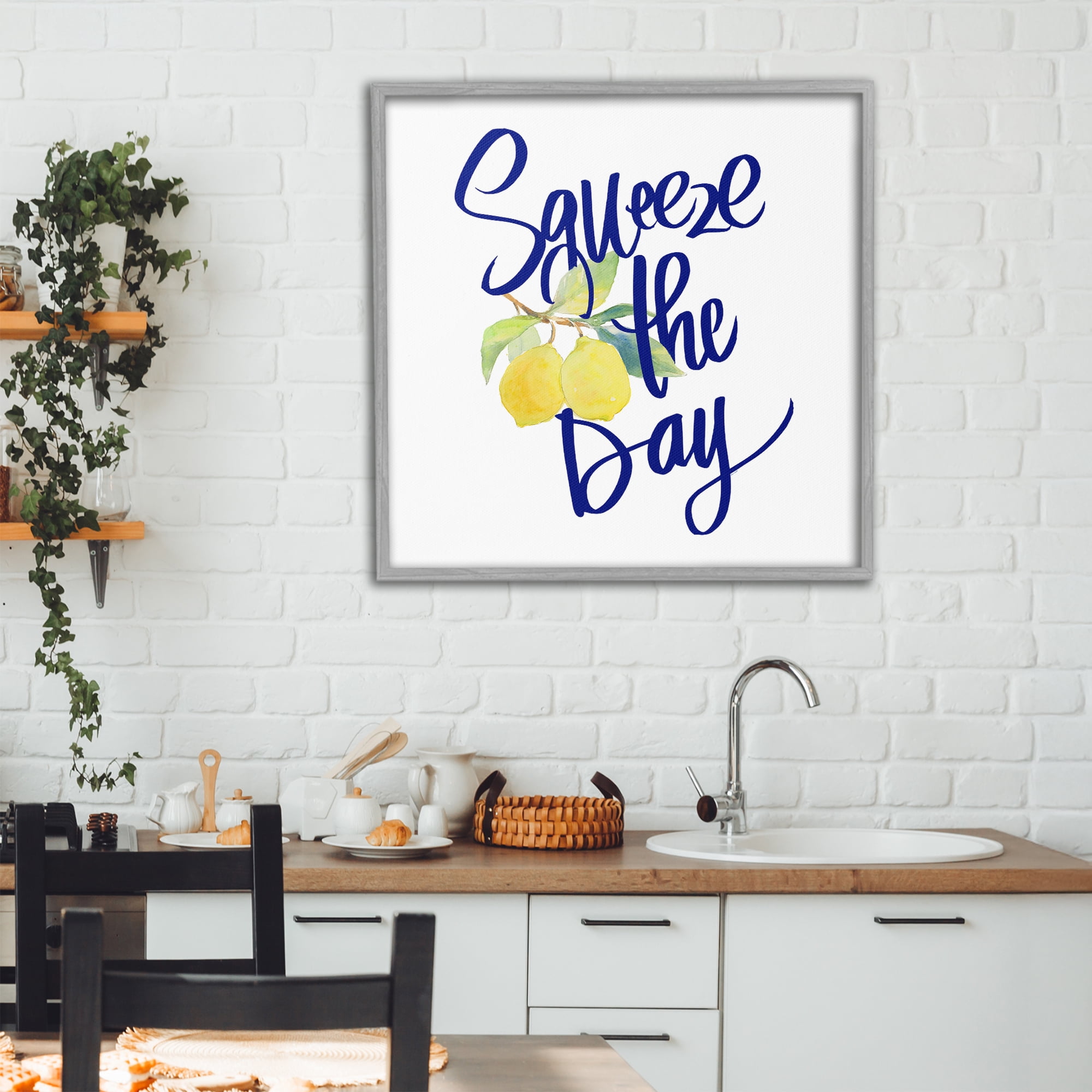 Stupell Industries Cursive Squeeze The Day Gray Framed Giclee Art, design by Lanie Loreth