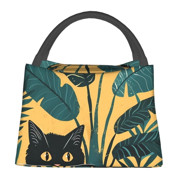 Fotbe Cat Hiding In Potted Plants Bolsa Térmica Portátil con Estampado, Bolsa de Entrega de Alimentos Aislada, Bolsa Reutilizable de Gran Capacidad para Comidas y Supermercado