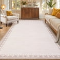 thumbnail image 2 of HIWEAVER Large Washable Rug 9' x 12' Area Rug for Living Room Modern Geometric Bordered Non Slip Neutral Indoor Decor Carpet, Ivory, 2 of 6