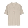 thumbnail image 4 of BUIGTTKLOP Womens Cotton Linen Tops Short Sleeve Shirts Button up V Neck T Shirts Solid Color Summer Tops, 4 of 6