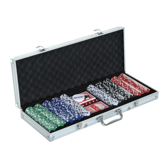 Soozier High Quality 11.5 gram Poker Chips Set with Silver Aluminum Case, 500 Striped Dice 2 Decks of Cards