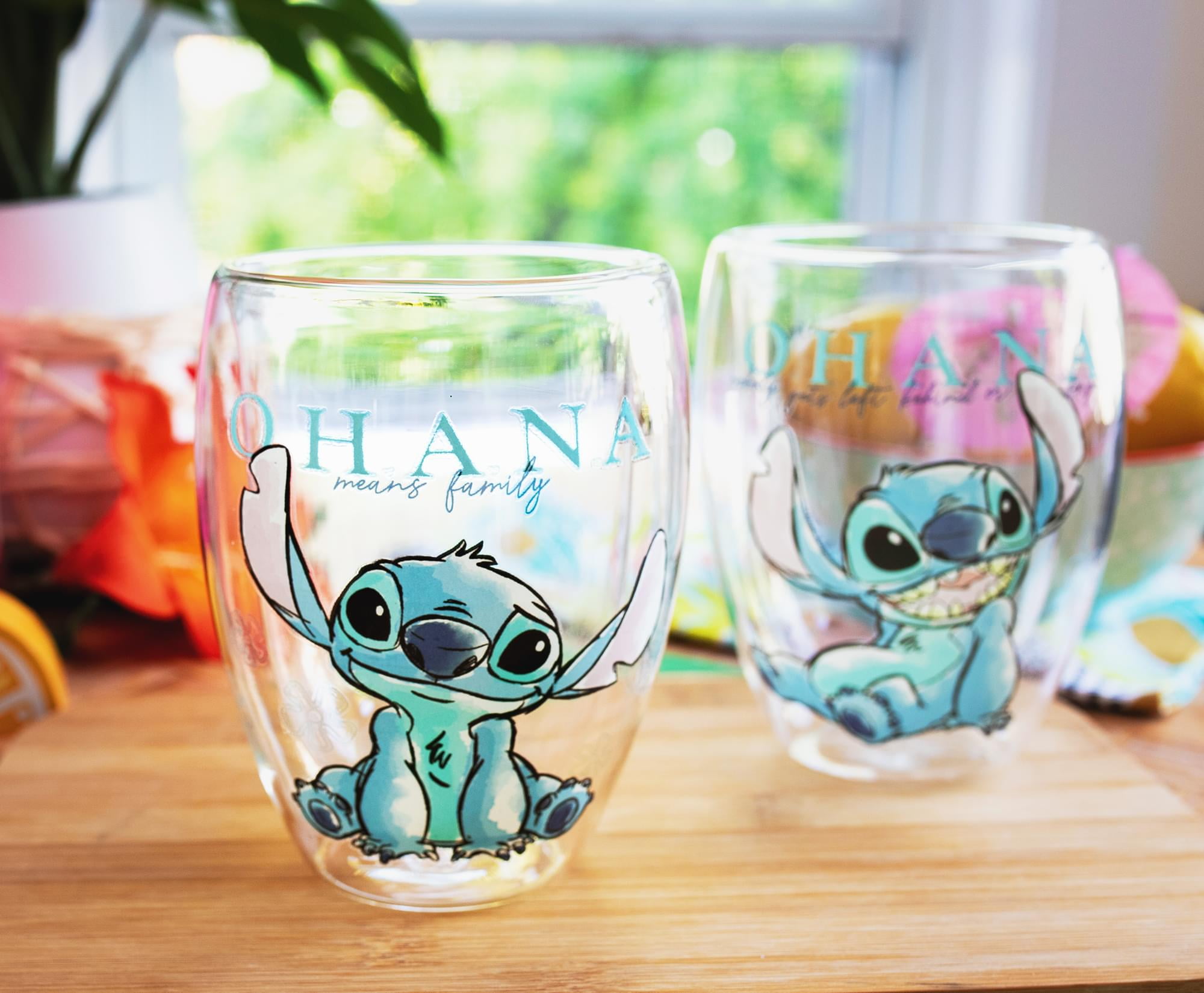 Disney Lilo & Stitch Hawaiian Flowers Teardrop Stemless Wine Glass | 20 Ounces