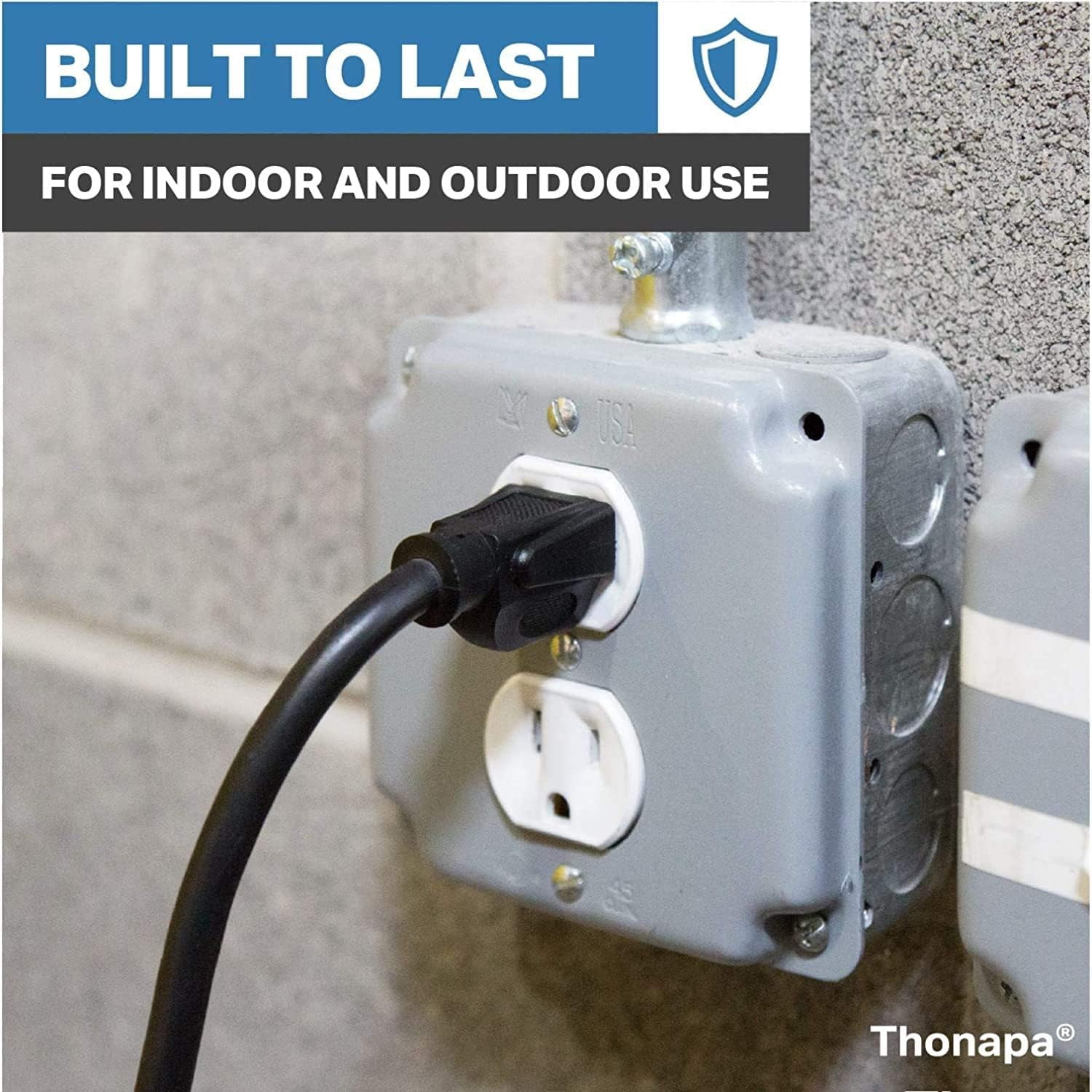 Thonapa 13 Amp Outdoor Extension Cord 50 ft, 2 Pack, 16/3 SJTW 50 Foot Black Extension Cord 3 Prong Multi Pack, Weatherproof ExteriorPower Cable for Outdoor Lights, Landscaping, Lawn, UL Certified