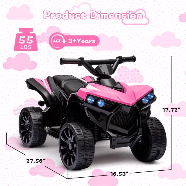 AKDSteel 6v Kids Electric Atv With Led Lights And Music, Battery-Powered 4-Wheeler Ride-On Toy For Toddlers, Features Foot Pedal Operation And Durable Tires For Safe Fun