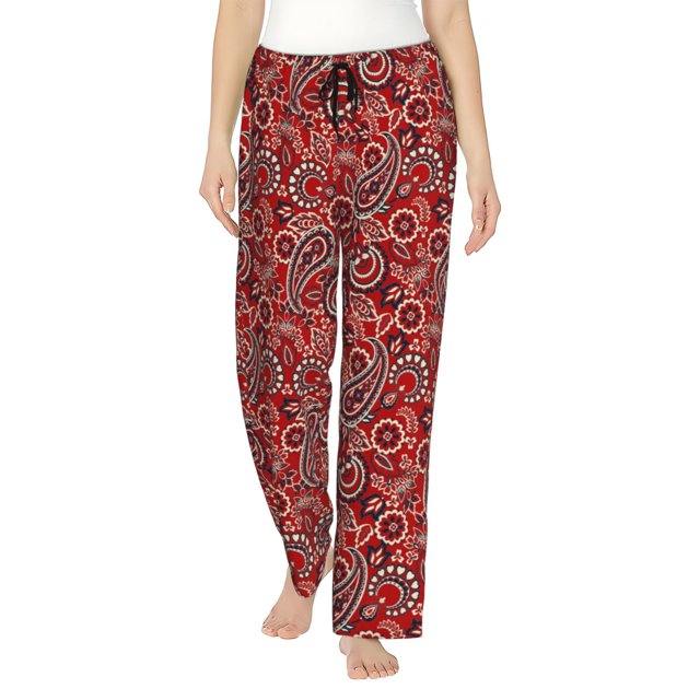 Balery Vintage Red Paisley Pantalones de pijama para mujer, pijamas ultraligeros, pantalones de estar por casa-X-Large